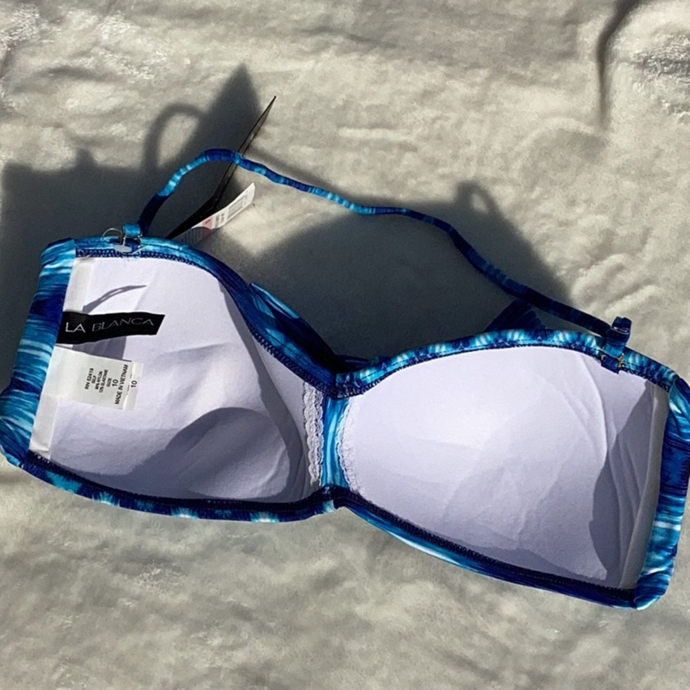 NWT La Blanca Bandeau Twist Blue Bikini Top Size 10 - Picture 4 of 6